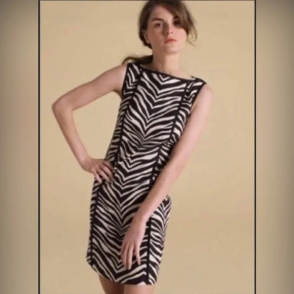 J.Crew ZEBRA LINEN shift DRESS boat neck accent button sleeveless black white 0 - Picture 7 of 9